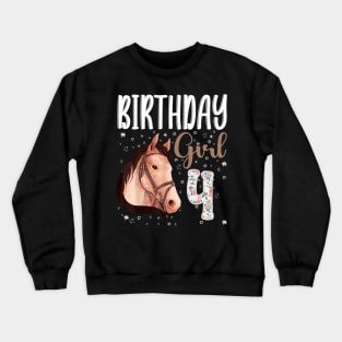 Horse Animal Lovers 4th Birthday Girl Crewneck Sweatshirt